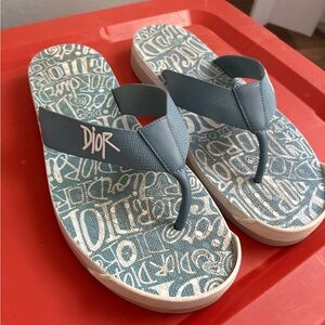 Dior Blue Flip-Flops with Artistic Design